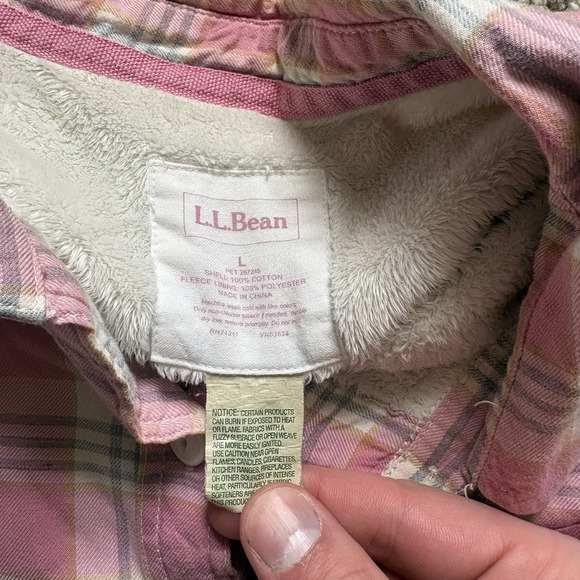 LL Bean Shirt Jacket Womens XL Pink Plaid Sherpa Lined Soft Outdoors - Picture 6 of 10